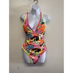 NWT Popvil women's One Piece Swimsuit Sz XL - Tropical Flower Print Plung front
